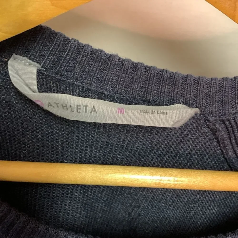 Athleta Women's Navy Blue Waffle Knit Side Zip Crewneck Sweater Size M
